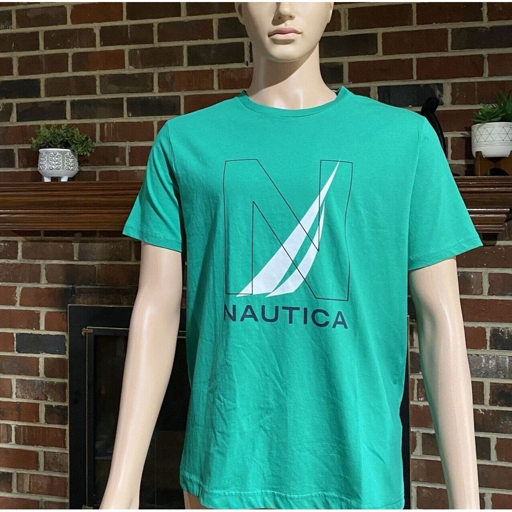 Nautica Shirt Men Adult Small Green Casual Outdoor Cotton Logo Short Sleeve New